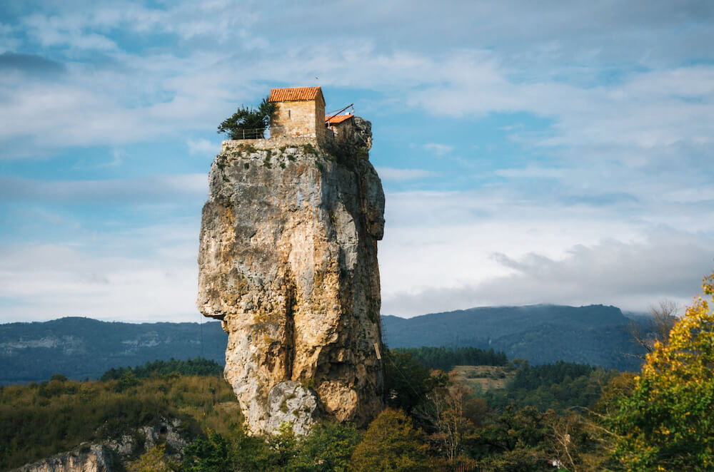 A house high up on an isolated cliff
