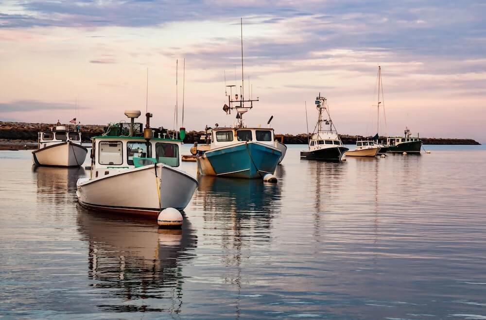 Different fishing boats on the water. 