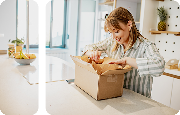 Woman unpacks package